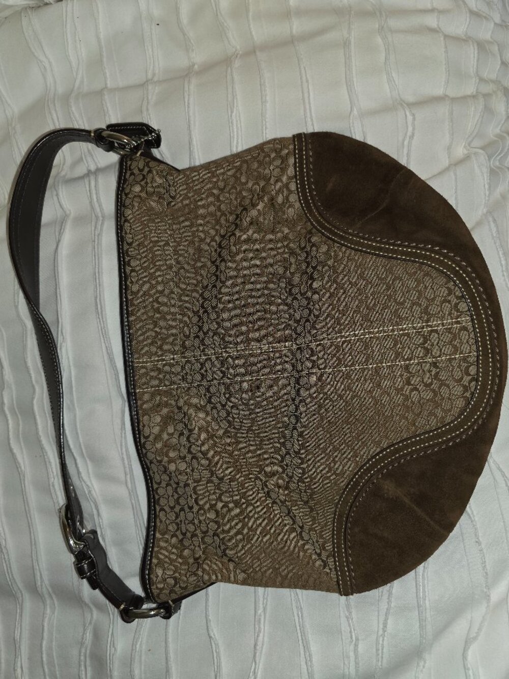 Coach small mini signature "c" suede bottom soho hobo bag
